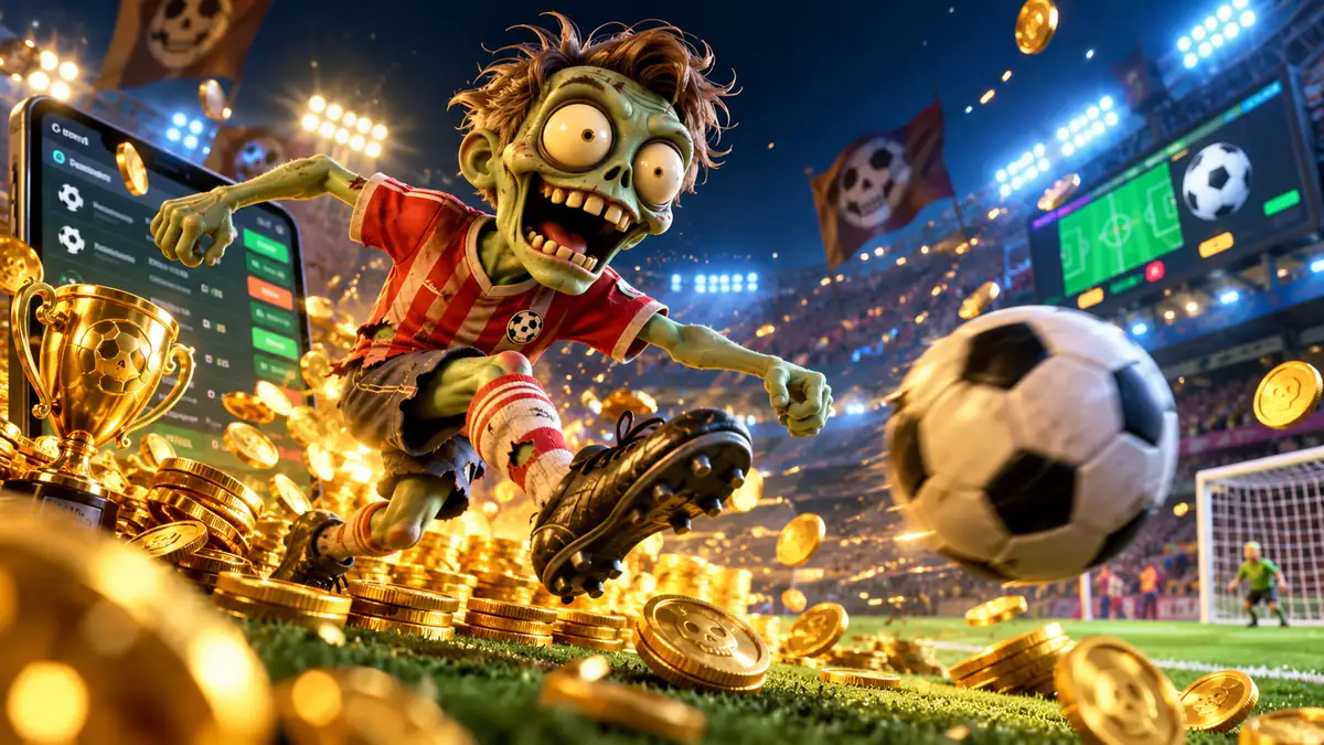 Zombillion zombie footballer with a mobile betting screen